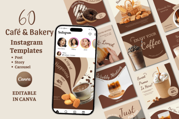 Download Bakery&amp;Coffee Instagram Canva Templates - Instagram canva templates Collection